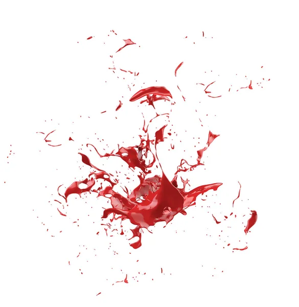 红色油漆的水花被白色的背景隔开了. 3d马 — 图库照片