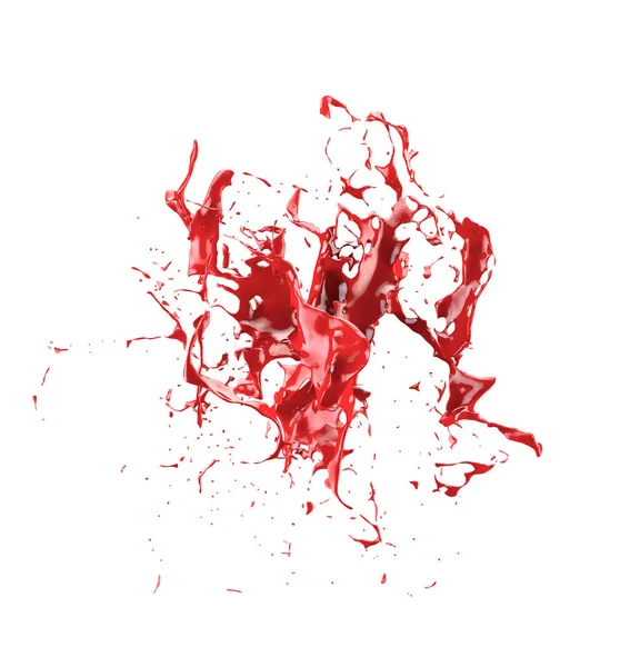 红色油漆的水花被白色的背景隔开了. 3d马 — 图库照片