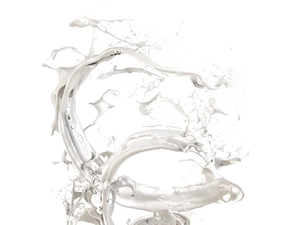 Spruzzo isolato di latte su fondo bianco. Illustrazione 3d , — Foto Stock