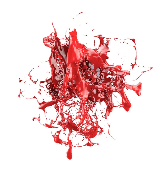 Spatten rode verf worden geïsoleerd door een witte achtergrond. 3d beeld, 3d weergave. — Stockfoto