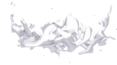 Beyaz arka planda erimiş metal sıçraması. 3D nefret