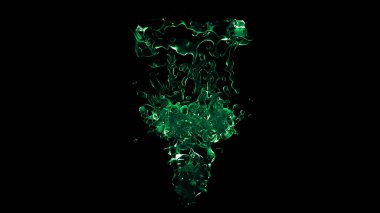 Siyah arka plan üzerine izole şeffaf yeşil su sıçrama. 3D çizim 3d render