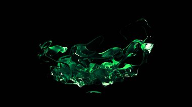 Siyah arka plan üzerine izole şeffaf yeşil su sıçrama. 3D çizim 3d render