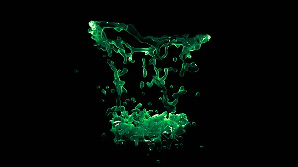Isolerade transparent grön vattenstänk på svart bakgrund. 3D — Stockfoto