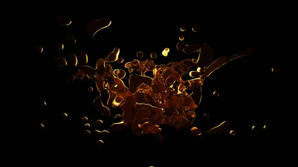 Elszigetelt átlátszó sárga-narancs-fröccsenő víz a fekete háttér. 3d megjelenítő 3D-s illusztráció — Stock Fotó