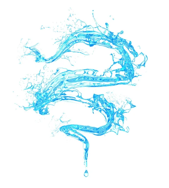 Salpicadura de agua aislada sobre un fondo blanco. Ilustración 3d, representación 3d . — Foto de Stock
