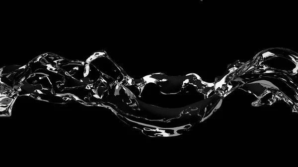 Krásný šplouchání vody izolovaných na černém pozadí. 3D ilustrace, 3d vykreslování. — Stock fotografie
