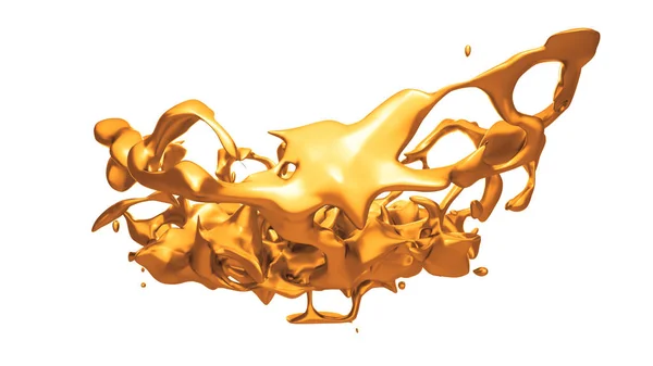 Isolated golden splash of molten metal on a white background. — 스톡 사진