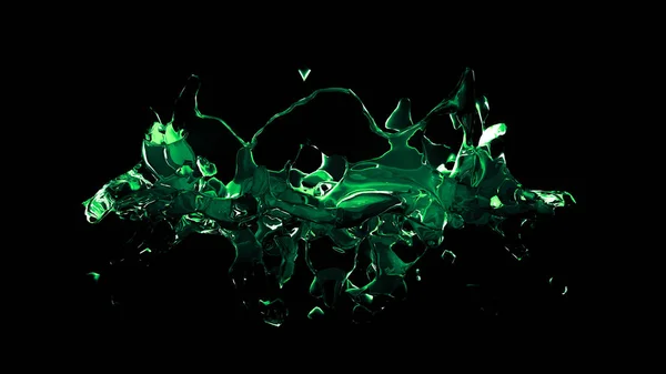 Ізольовані прозорі зелені бризки води на чорному тлі. тривимірний — стокове фото