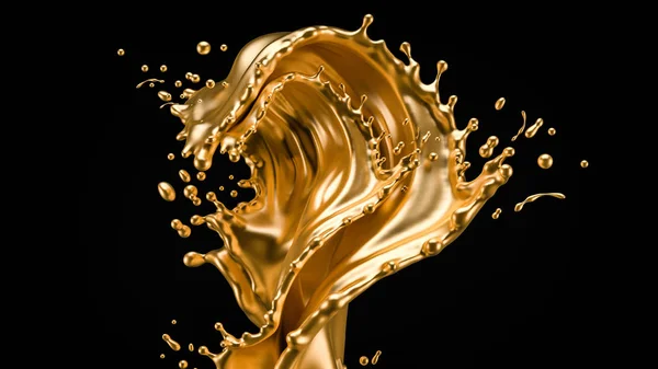 A splash of gold. 3d illustration, 3d rendering. — 스톡 사진