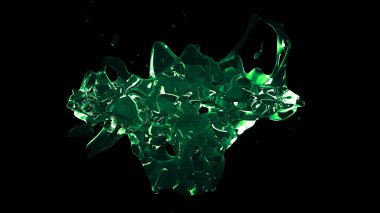 Siyah arka plan üzerine izole şeffaf yeşil su sıçrama. 3D 