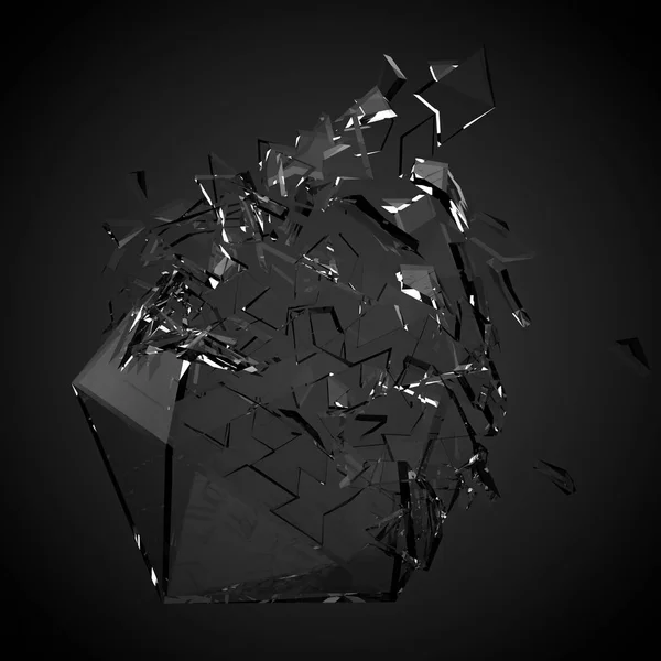 Rozbité sklo koule černé pozadí. 3D ilustrace, 3D vykreslení — Stock fotografie