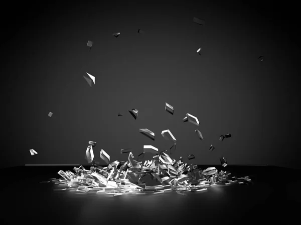 Güzel cam parçaları siyah arka plan kıymıkları. 3d illu