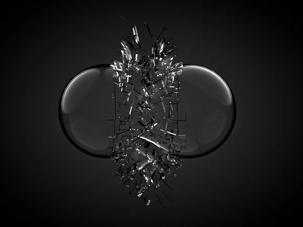 Boule de verre brisée fond noir. Illustration 3d, rendu 3d — Photo