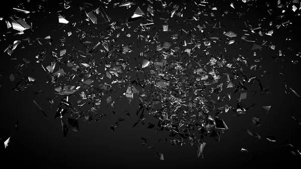 Hermosos fragmentos de astillas de vidrio fondo negro. Ilustración 3d, representación 3d . —  Fotos de Stock