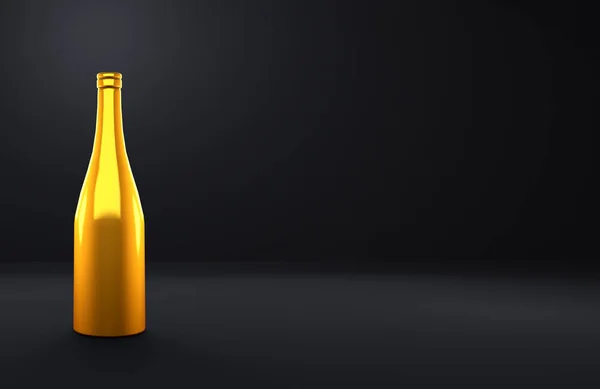 Botella de celebración de alcohol en el fondo negro de la habitación —  Fotos de Stock