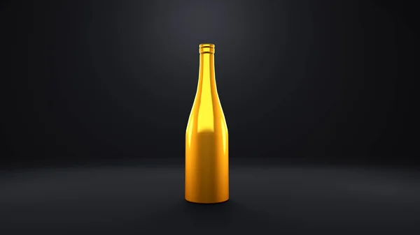 Golden bottle of champagne in a black room — Stock Photo, Image