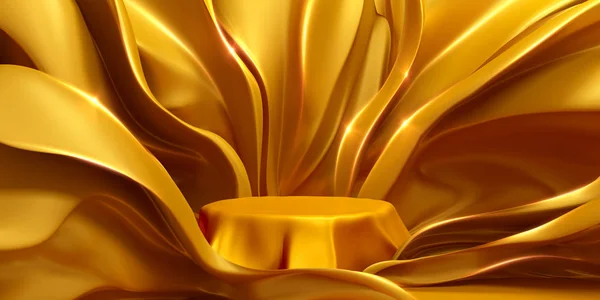 Золотий фон з п'єдесталом, і розвивається тканина — стокове фото