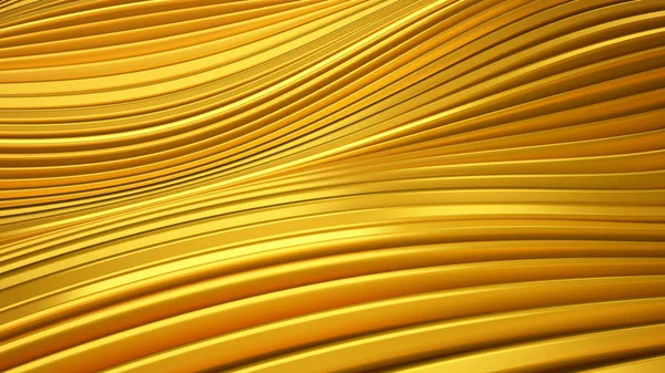 Goldener Hintergrund mit glatten Linien. 3D Illustration, 3D Rendering. — Stockfoto