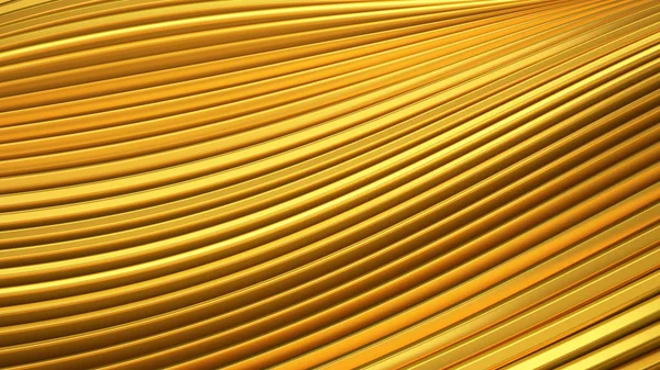 Fondo dorato con linee morbide. Illustrazione 3D, rendering 3D . — Foto Stock