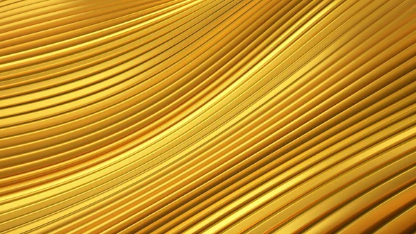 Goldener Hintergrund mit glatten Linien. 3D Illustration, 3D Rendering. — Stockfoto