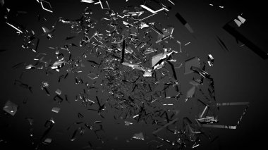 Güzel cam parçaları siyah arka plan kıymıkları. 3d illu