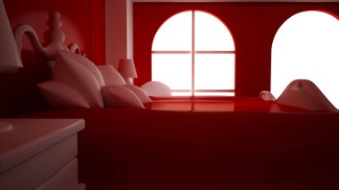 Güzel bir yatak odası. 3d illüstrasyon, 3d canlandırma.