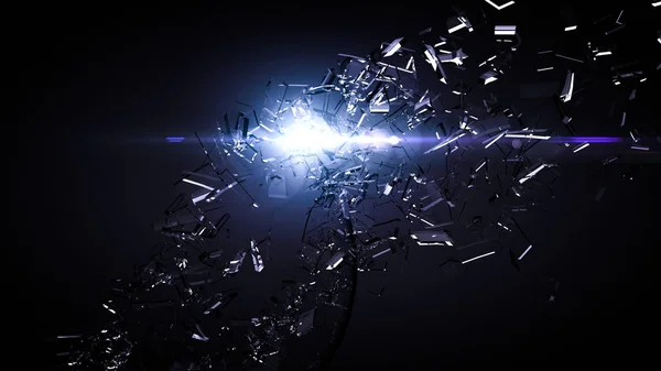 Beautiful fragments of glass splinters black background, lens flare. 3d illustration, 3d rendering. — 스톡 사진