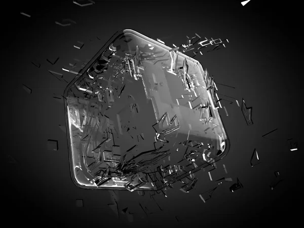 Broken glass cube. 3d illustration, 3d rendering. — Stock Photo, Image