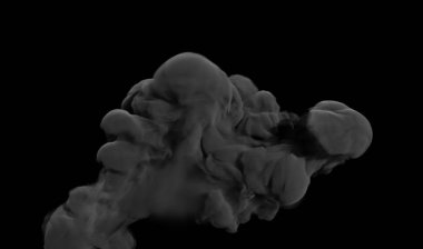 Karanlık arka planda siyah duman. 3d illüstrasyon, 3d canlandırma.