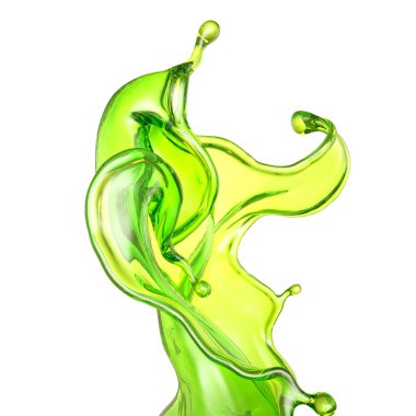 Çok güzel yeşil bir sıvı sıçraması. 3d illüstrasyon, 3d canlandırma.