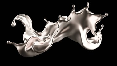 Şatafatlı bir gümüş sıçraması. 3d illüstrasyon, 3d canlandırma.