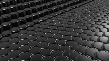 Siyah altıgen arka plan. 3d illüstrasyon, 3d canlandırma.