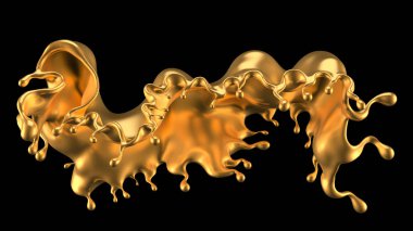 Altın sıçradı. 3d illüstrasyon, 3d canlandırma.