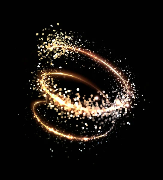 The particles are a gold spiral. 3d illustration, 3d rendering. — ストック写真
