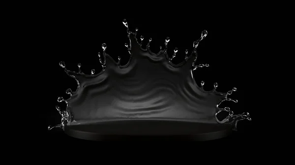 Plusk wody na czarnym tle. ilustracja 3D, 3d renderin — Zdjęcie stockowe