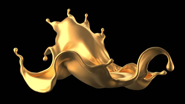 Gyönyörű arany fröccsenés. 3D illusztráció, 3D-s renderelés. — Stock Fotó