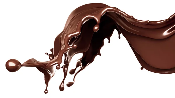 Μια σταγόνα μαύρης σοκολάτας. 3D απεικόνιση, 3d απόδοση. — Φωτογραφία Αρχείου
