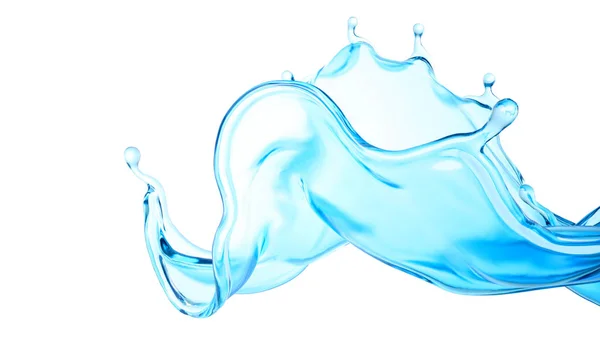 Percikan air biru yang indah. Ilustrasi 3d, render 3d . — Stok Foto