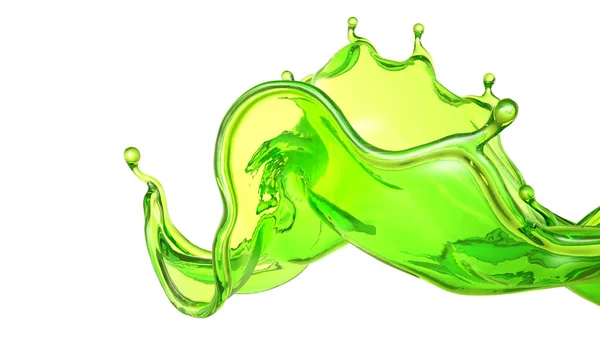 Um lindo salpico de líquido verde. Ilustração 3d, renderização 3d . — Fotografia de Stock