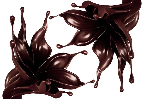 A splash of dark chocolate. 3d illustration, 3d rendering. — ストック写真