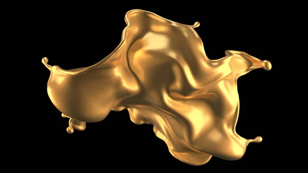 Gyönyörű arany fröccsenés. 3D illusztráció, 3D-s renderelés. — Stock Fotó
