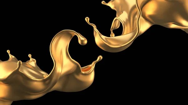 Luxo lindo splash de ouro. Ilustração 3d, renderização 3d . — Fotografia de Stock