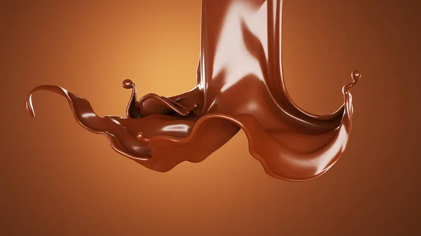 Splash, ein Strom von Schokolade. 3D Illustration, 3D Rendering. — Stockfoto