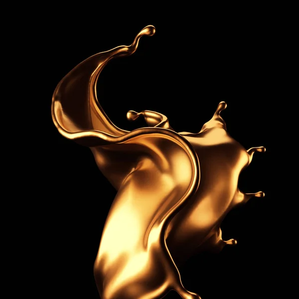 Luxury beautiful gold splash. 3d illustration, 3d rendering. — ストック写真