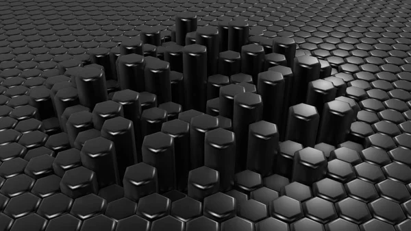 Black hexagon background. 3d illustration, 3d rendering.
