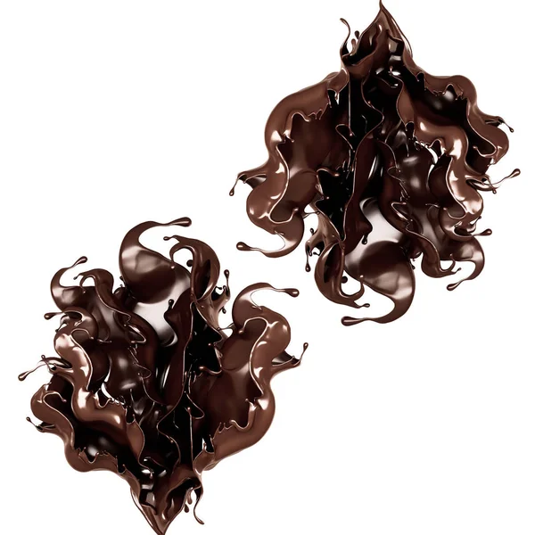 Un chorrito de chocolate negro. Ilustración 3d, representación 3d . — Foto de Stock