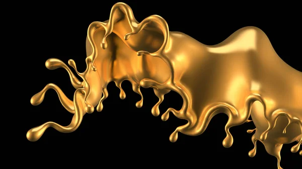Splash ouro. Ilustração 3d, renderização 3d . — Fotografia de Stock
