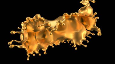 Altın sıçradı. 3d illüstrasyon, 3d canlandırma.