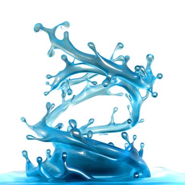 Güzel mavi su sıçraması. 3d illüstrasyon, 3d canlandırma.